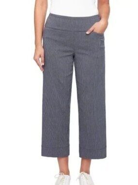 NWT S.C. & Co. Tummy Control Women's M Crop Pants Navy Blue Striped Wide Leg